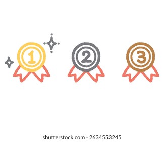 Hand drawn 1st, 2nd, and 3rd place medal icon set