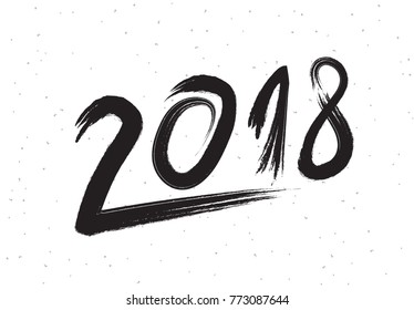 Hand drawn 2018 lettering card. Chinese calligraphy brush paint for 2018 Happy New Year.
