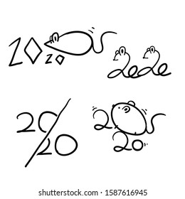 hand drawn 2020 text illustration with doodle style vector isolated