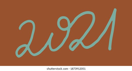 Hand drawn 2021 year number. Handwritten isolated lettering text. Design element for New Year banner, poster, invitation, greeting card.