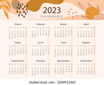 Dibujo manual de la plantilla de calendario 2023 ilustración de vectores español.