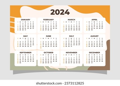 Hand drawn 2024 calendar template Vector illustration