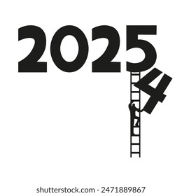 Dibujado a mano 2025 diseño creativo aislado fondo transparente. Plantilla del número de tipografía del Año Nuevo 2025. El Vector simple del minimalismo puede utilizar el Web y las redes sociales, el Anuncio, el diseño de la postal.