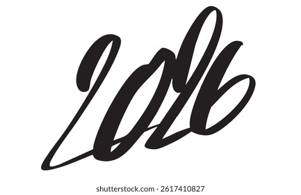 Hand Drawn 2026 Year Lettering Design. Vector Art.