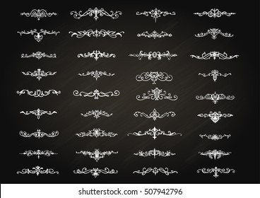 Hand drawn 36 text dividers on chalkboard background for design element for cards or invitations