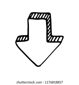 Hand drawn 3D arrow doodle icon. Hand drawn black sketch. Sign symbol. Decoration element. White background. Isolated. Flat design. Vector illustration.