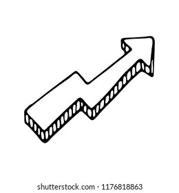 Hand drawn 3D arrow doodle icon. Hand drawn black sketch. Sign symbol. Decoration element. White background. Isolated. Flat design. Vector illustration.