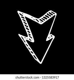 Hand drawn 3D arrow doodle icon. Sketch style. Sign symbol. Decoration element. Isolated on black background. Flat design. Vector illustration.
