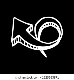 Hand drawn 3D arrow doodle icon. Sketch style. Sign symbol. Decoration element. Isolated on black background. Flat design. Vector illustration.
