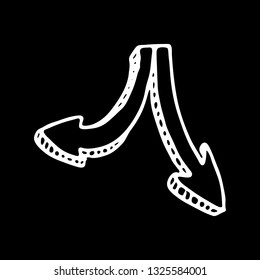 Hand drawn 3D arrow doodle icon. Sketch style. Sign symbol. Decoration element. Isolated on black background. Flat design. Vector illustration.