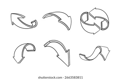 Handgezeichnete 3D-Pfeilgrafik-Kollektion