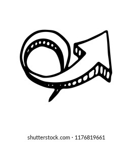 Hand drawn 3D circular arrow doodle icon. Hand drawn black sketch. Sign symbol. Decoration element. White background. Isolated. Flat design. Vector illustration.