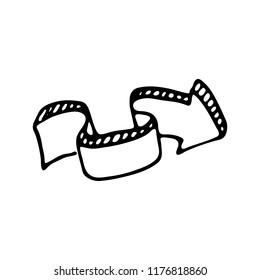 Hand drawn 3D curve arrow doodle icon. Hand drawn black sketch. Sign symbol. Decoration element. White background. Isolated. Flat design. Vector illustration.