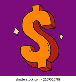 hand drawn 3d dollar theme for stickers, t-shirt designs, etc