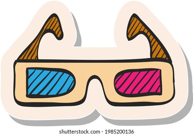 Hand drawn 3D glasses icon in sticker style vector illustration