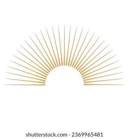 Hand drawn 3d glossy golden sunburst, starburst, light rays. Bohemian symbol bursting sun rays. Magic talisman, antique style, boho, logo. ​Vector illustration isolated on white background