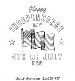 Hand drawn 4th of July American Independence or Cards. Coloring for adult and kids. Vector Illustration.