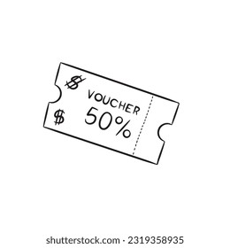 Hand drawn 50% voucher isolated on white background