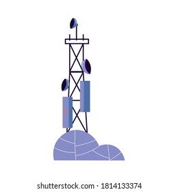 Hand drawn 5g mobile tower station over white background