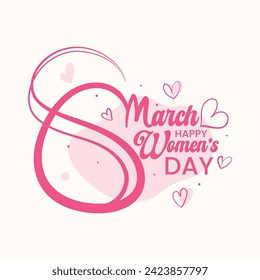 Hand drawn 8 march vector typography illustration for International Women's Day. Pink color hand drawn number 8 illustration. Women's day poster, banner, template design, greeting card, t shirt