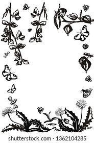 Hand drawn a4 spring frame. Rustic decorative vector design elements.