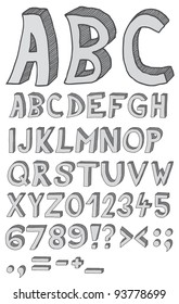Hand drawn abc, font, 3D, alphabet