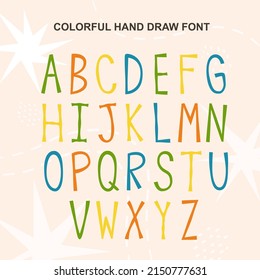 Handgezeichnete ABC-Buchstaben. Helle, transparente Vektorgrafik für Ihr Design. Farbiges englisches Alphabet