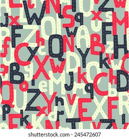 Hand drawn ABC seamless background. Pattern with alphabet letters, vector.