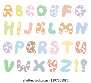 Hand drawn abc vector set isolated on white background. Cute doodle alphabet. Funny rounds letters 