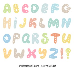 Hand drawn abc vector set isolated on white background. Cute doodle alphabet. Funny rounds letters 
