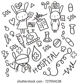 Hand drawn About Rabbit Cute Health care Used for coloring books.doodle