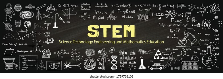 Hand drawn about STEM on chalkboard. Vector illustration