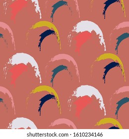 Hand drawn abstract archs rainbow shapes seamless pattern. Red terracotta brushed repeat background for wrap, textile and print design. Earthy colors texture objects.