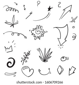 hand drawn Abstract arrows, ribbons and other elements in hand drawn style for concept design Doodle illustration for decoration