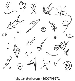 hand drawn Abstract arrows, ribbons and other elements in hand drawn style for concept design Doodle illustration for decoration