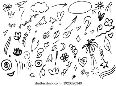 Hand Drawn Abstract Arrows, Ribbons And Other Handdrawn Style Elements For Concept Design. Doodle Illustration, Vector Template For Decoration