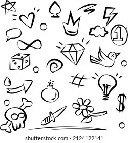 hand drawn Abstract arrows, ribbons and other handdrawn style elements for concept design. Doodle illustration, Vector template for decoration