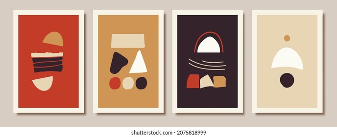Hand drawn abstract art background templates. Modern contemporary shapes rough doodle objects.