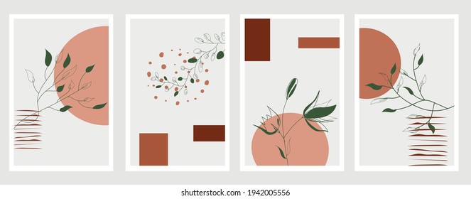 Antecedentes artísticos abstractos dibujados a mano. Plantas exóticas, fondos de pantalla modernos, artículos en medios sociales, afiches contemporáneos de estilo minimalista.