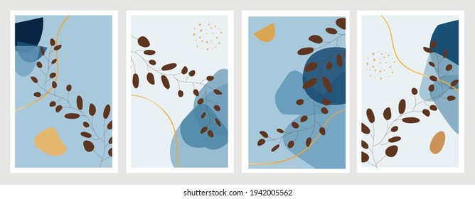 Hand drawn abstract art backgrounds. Exotic plants modern wallpapers, social media stories set, contemporary posters minimalist style.