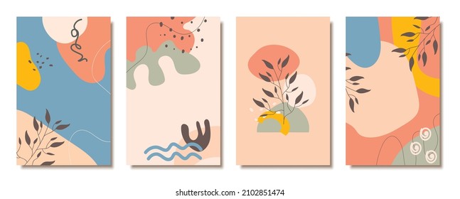 Antecedentes artísticos abstractos dibujados a mano. Plantas exóticas, fondos de pantalla modernos, artículos en medios sociales, afiches contemporáneos de estilo minimalista.