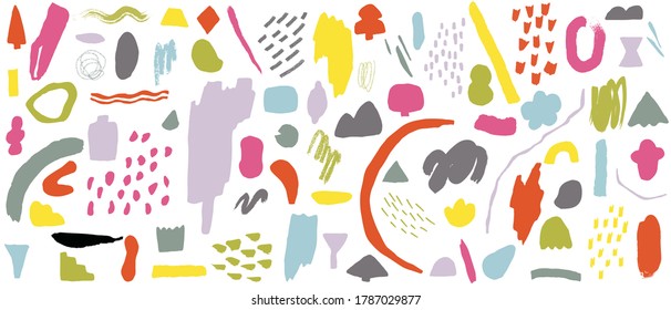 Hand drawn abstract arts vector element collection. Organic Shapes and brush design for cover, banner background. social post and stories background decoration, print, wallpaper. Vector illustration