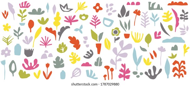 Handgezeichnete Kollektion abstrakter Kunstelemente. Organische Formen und Pinseldesign für Cover, Banner-Hintergrund. Sozialposten und Geschichten, Hintergrunddekoration, Druck, Tapete. Vektorgrafik
