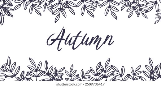 Hand drawn abstract autumn header with branches. Design element dark blue and white.