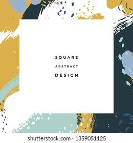 Hand drawn abstract background with artistic brush strokes and paint stains. Vector design for card, banner or social media post.
