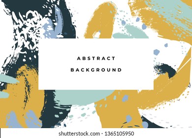 Hand drawn abstract background with artistic brush strokes and paint stains. Vector design for card, banner or social media post.