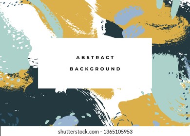 Hand drawn abstract background with artistic brush strokes and paint stains. Vector design for card, banner or social media post.