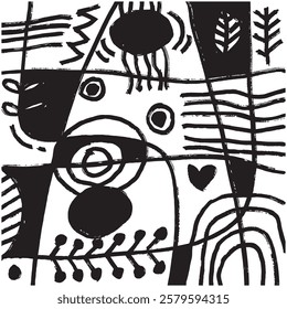 Hand drawn abstract background. Black and white vector illustration. Doodle pattern.