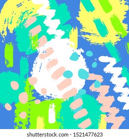 Hand drawn abstract background with colorful paint spots,strokes,blots, dashes and lines. Grungy modern vector illustration  for your design. Perfect for website, badge, poster, print, flyer,card, ad.