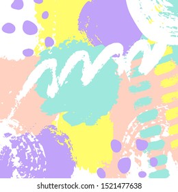 Hand drawn abstract background with colorful paint spots,strokes,blots, dashes and lines. Grungy modern vector illustration  for your design. Perfect for website, badge, poster, print, flyer,card, ad.